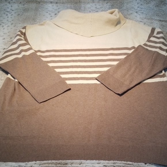 Jeanne Pierre Tan and Cream Cowl Neck Sweater - Picture 5 of 6